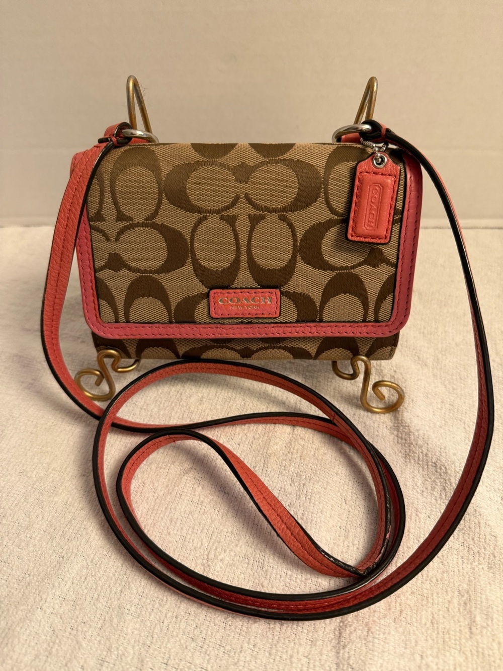 Coach Avery Signature Canvas Coral Pink Crossbody Bag